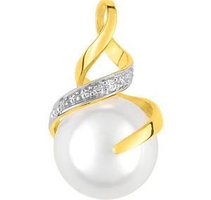 Pendentif Perle De Culture Eau Douce Diamant 01ct Or Jaune 