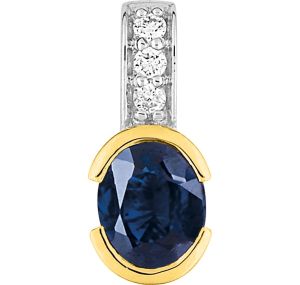 Pendentif Saphir Diamant 0.027ct Or Jaune+Rh 